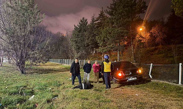 Yoldan çıkan araç su kanalının korkuluklarına çarptı