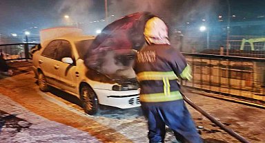 Araç yangını kısa sürede söndürüldü