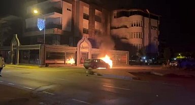 Arızalanan otomobil itilerek çalıştırılmak istenince yandı