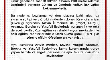 Artvin'de eğitime 1 gün ara verildi