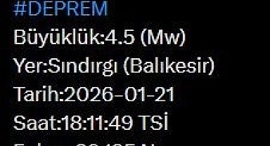 Balıkesir'de 4.5 büyüklüğünde deprem