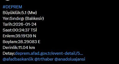 Balıkesir'de 5.1 büyüklüğünde deprem