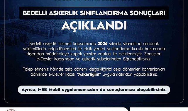 Bedelli askerlik sınıflandırma sonuçları açıklandı