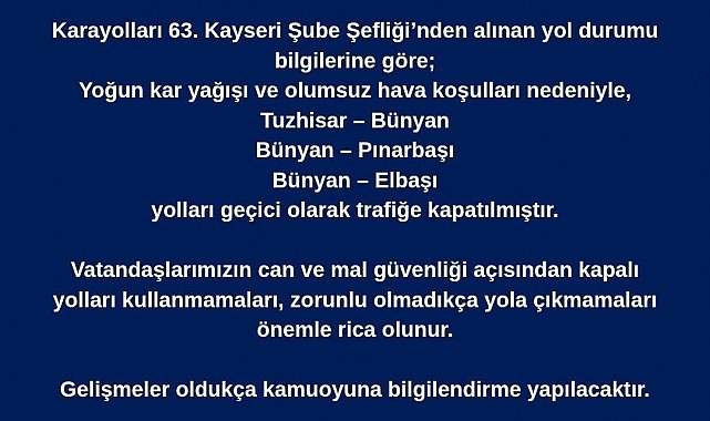 Bünyan'da ulaşıma kar engeli