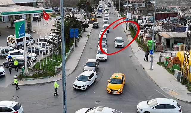 Büyükçekmece'de şerit ihlali yapan sürücülere dron destekli uygulama