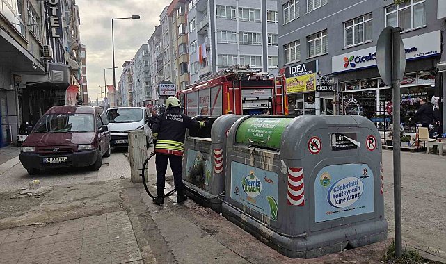 Çöp konteyneri yangınına itfaiye müdahale etti