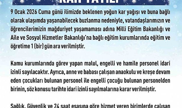 Elazığ'da eğitime 1 gün ara verildi