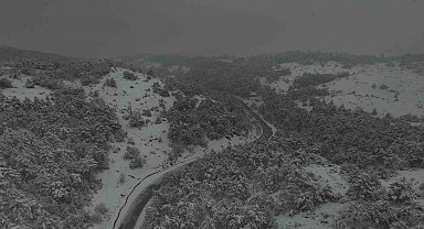 Eskişehir'in yüksek rakımlı dağlarının karla kaplı hali havadan görüntülendi