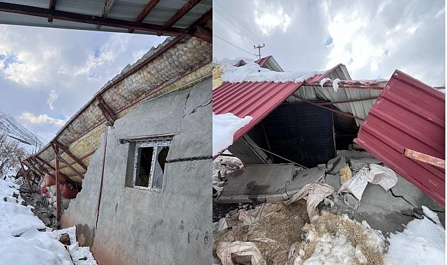 Hakkari'de karın ağırlığıyla ahır çöktü