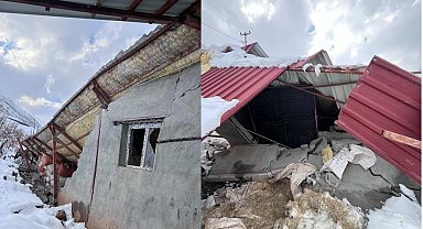 Hakkari'de karın ağırlığıyla ahır çöktü