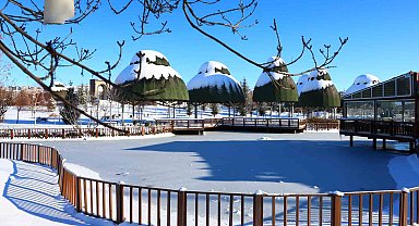 Hava sıcaklıklarının eksi 13'ü gördüğü kentte süs havuzları dondu