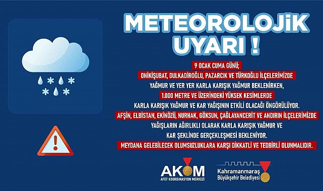 Kahramanmaraş için yağış uyarısı