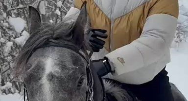 Kar üstünde dört nala at şovu