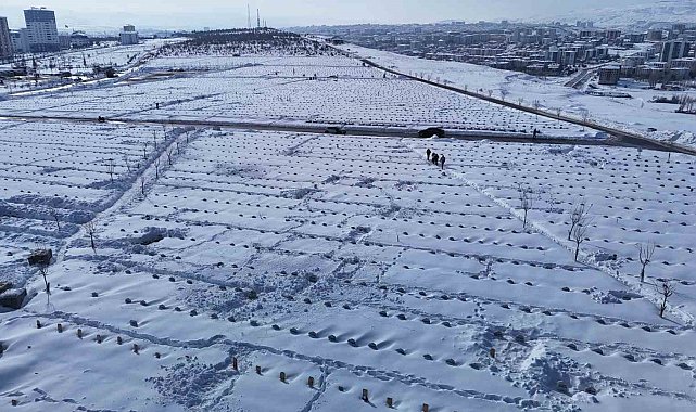 Karla kaplanan mezarda yakınlarının kabirlerini bulmakta zorlandılar