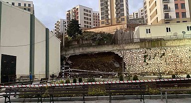 Kocaeli'de 10 metrelik istinat duvarı okul bahçesine devrildi