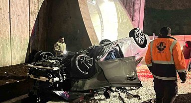 Kontrolden çıkan otomobil tünel girişinde takla attı: 1 yaralı