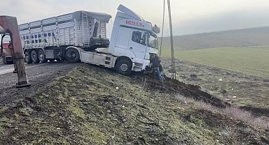 Mardin'de kontrolden çıkan tır yol kenarına savruldu