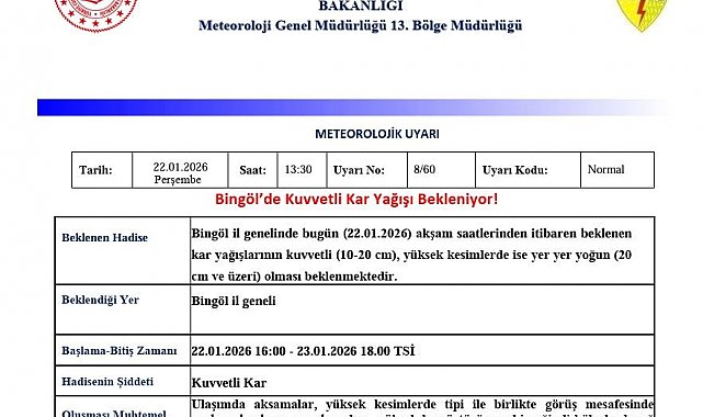 Meteorolojiden Bingöl için kuvvetli kar yağışı uyarısı