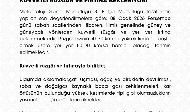 Niğde Valiliği'nden kuvvetli rüzgar ve fırtına uyarısı