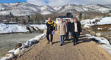 Nuhlar Köyü'nde geçici köprü çalışmaları yerinde incelendi