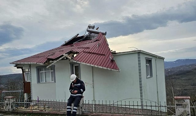 Ordu'da fırtına nedeniyle çatı uçtu, ağaç devrildi