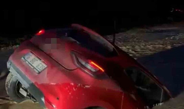 Otomobil bataklığa saplandı, sürücü son anda kurtuldu