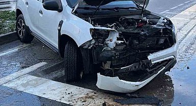 Otomobil yoldan çıkarak tabelaya çarptı: 8 kişi kazayı yara almadan atlattı