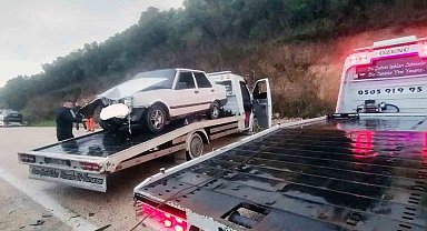 Tirilye-Mudanya kaygan yoldaki kaza ucuz atlatıldı