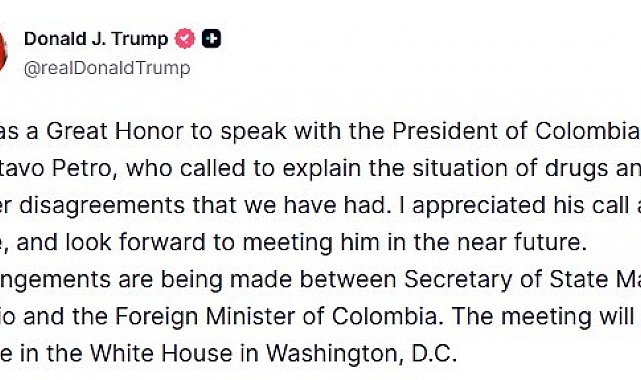 Trump, Kolombiya Devlet Başkanı Petro ile telefonda görüştü: "Beni aramasını ve üslubunu takdir ettim"