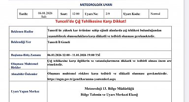 Tunceli için çığ uyarısı