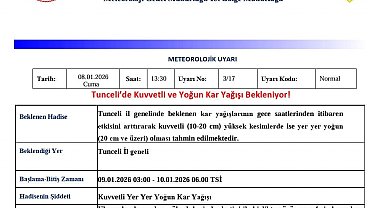 Tunceli için kuvvetli ve yoğun kar uyarısı