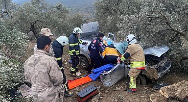 Zeytinliğe uçan otomobilin sürücüsü yaralandı
