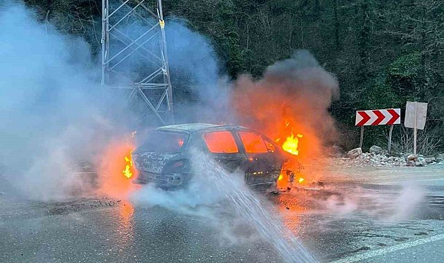 Artvin'de seyir halindeki araç alev aldı