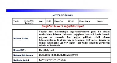 Bingöl için 'Kuvvetli Yağış' uyarısı