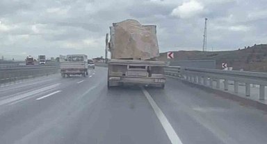 Güvenlik önlemleri alınmadan traverten taşıyan kamyona 25 bin lira ceza kesildi