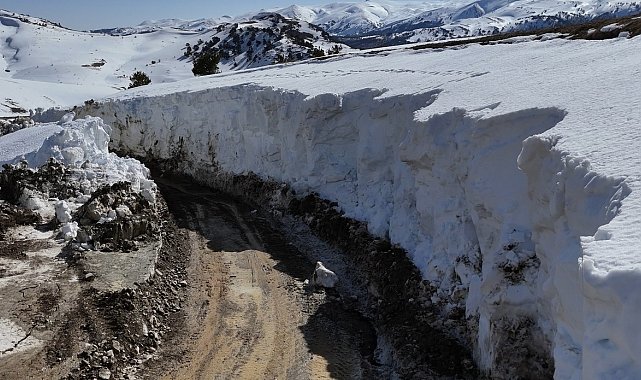 Kar iş makinelerinin boyunu aştı, kapalı yollar böyle açıldı