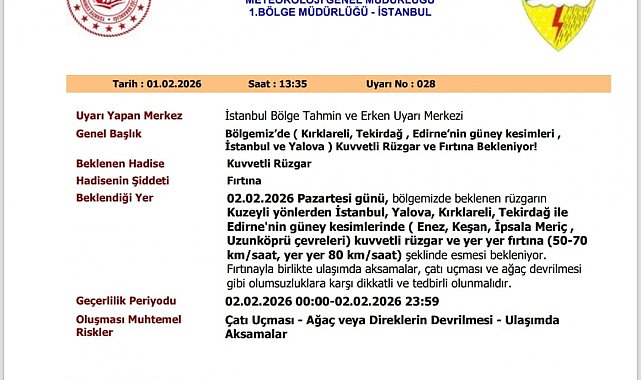 Kırklareli, Tekirdağ ve Edirne için sarı kodlu uyarı