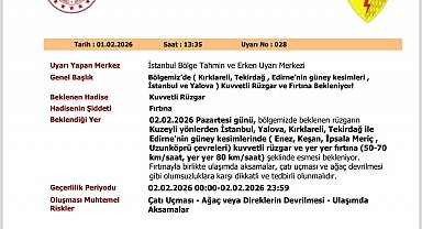 Kırklareli, Tekirdağ ve Edirne için sarı kodlu uyarı