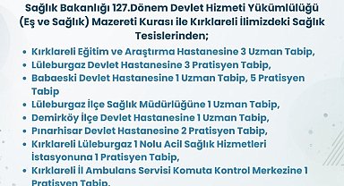 Kırklareli'ne 21 hekim kadrosu tahsis edildi