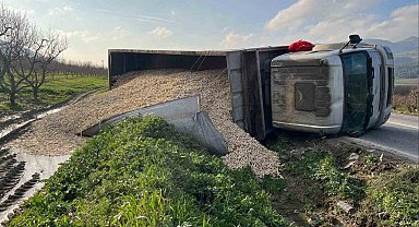Mısır koçanı yüklü çekici devrildi: 1 yaralı