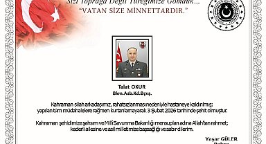MSB, Bakım Astsubay Kıdemli Başçavuş Talat Okur'un şehit olduğunu açıkladı