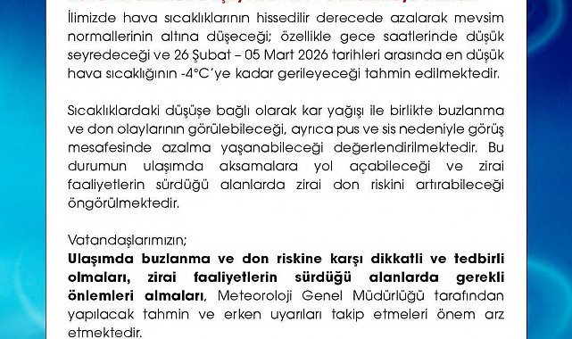 Niğde'de meteorolojik uyarı: Don ve buzlanmaya dikkat