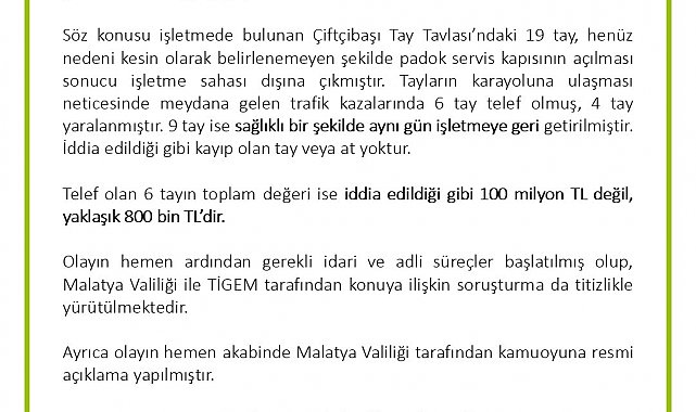 TİGEM'den 'değeri 100 milyon lira olan yarış atları kayıp' iddialarına yalanlama
