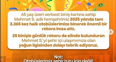 Yılda 3 bin 365 kullanımla, halk otobüsü kullanma rekoru kırdı