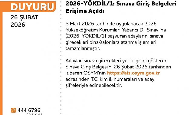 YÖKDİL'e giriş belgeleri erişime açıldı