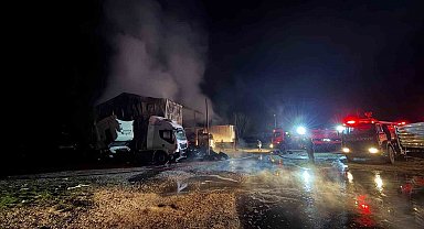 Ağır vasıta servisinde yangın çıktı: 2 çekici, 1 kamyon zarar gördü