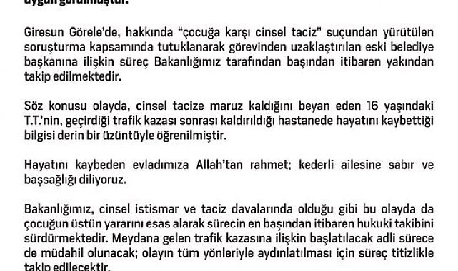 Aile ve Sosyal Hizmetler Bakanlığı: "Çocuklara yönelik istismar ve ihmal karşısında sıfır toleransla hareket etmeye devam edeceğimizi vurguluyoruz"
