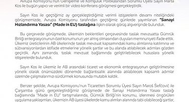 Bakan Bolat: "AB ile ekonomik ve ticari başlıklarda yürüttüğümüz yakın istişarelerde, ikili entegrasyonumuzu derinleştirmek üzere çalışmaya devam edeceğiz"