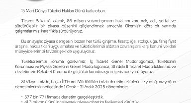 Bakan Bolat'tan Dünya Tüketici Hakları Günü mesajı