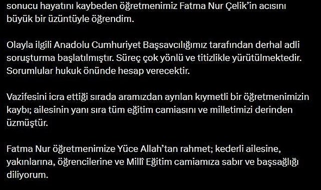 Bakan Gürlek: " Olayla ilgili derhal adli soruşturma başlatılmıştır"